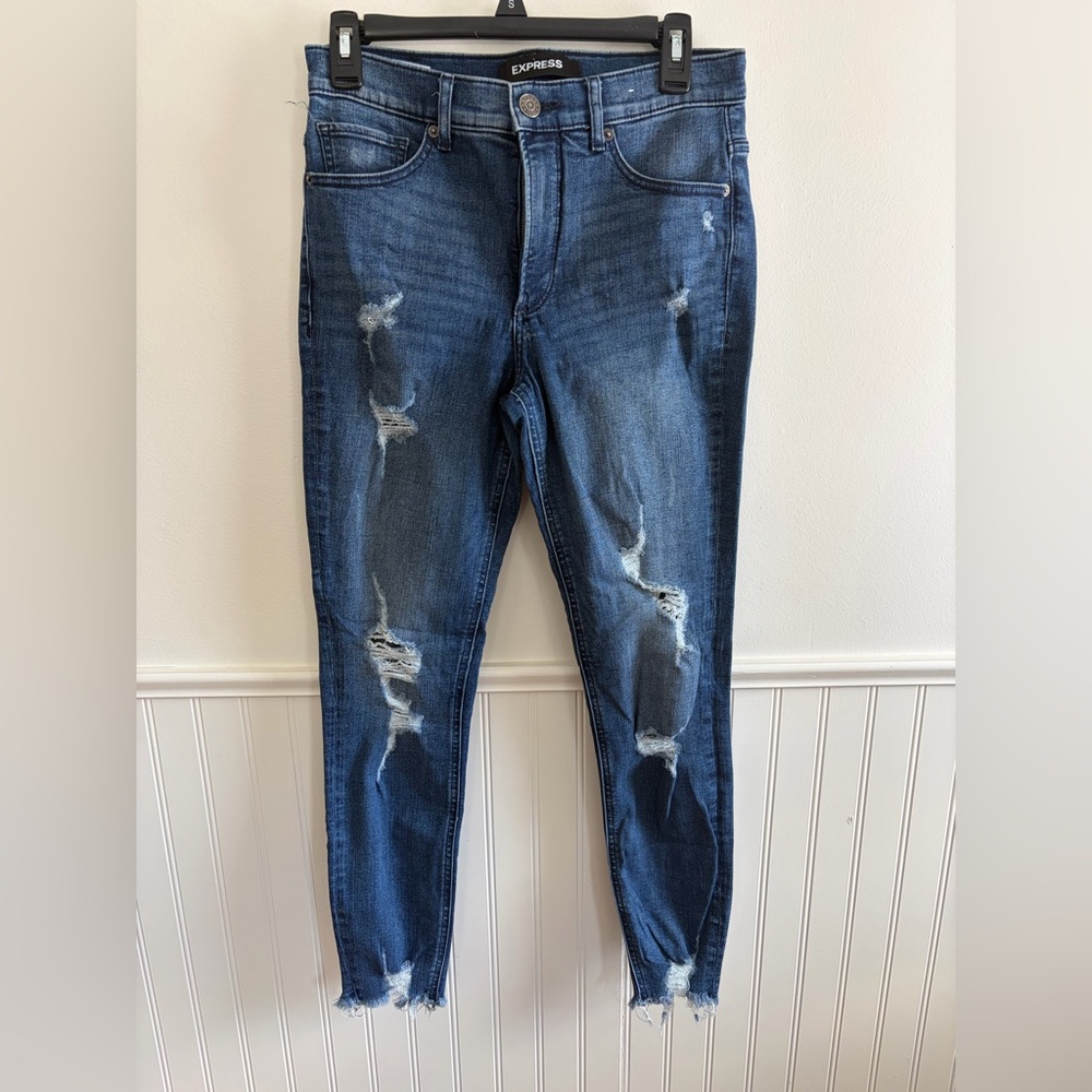 Express Women's Ankle High Rise Distressed Jeans